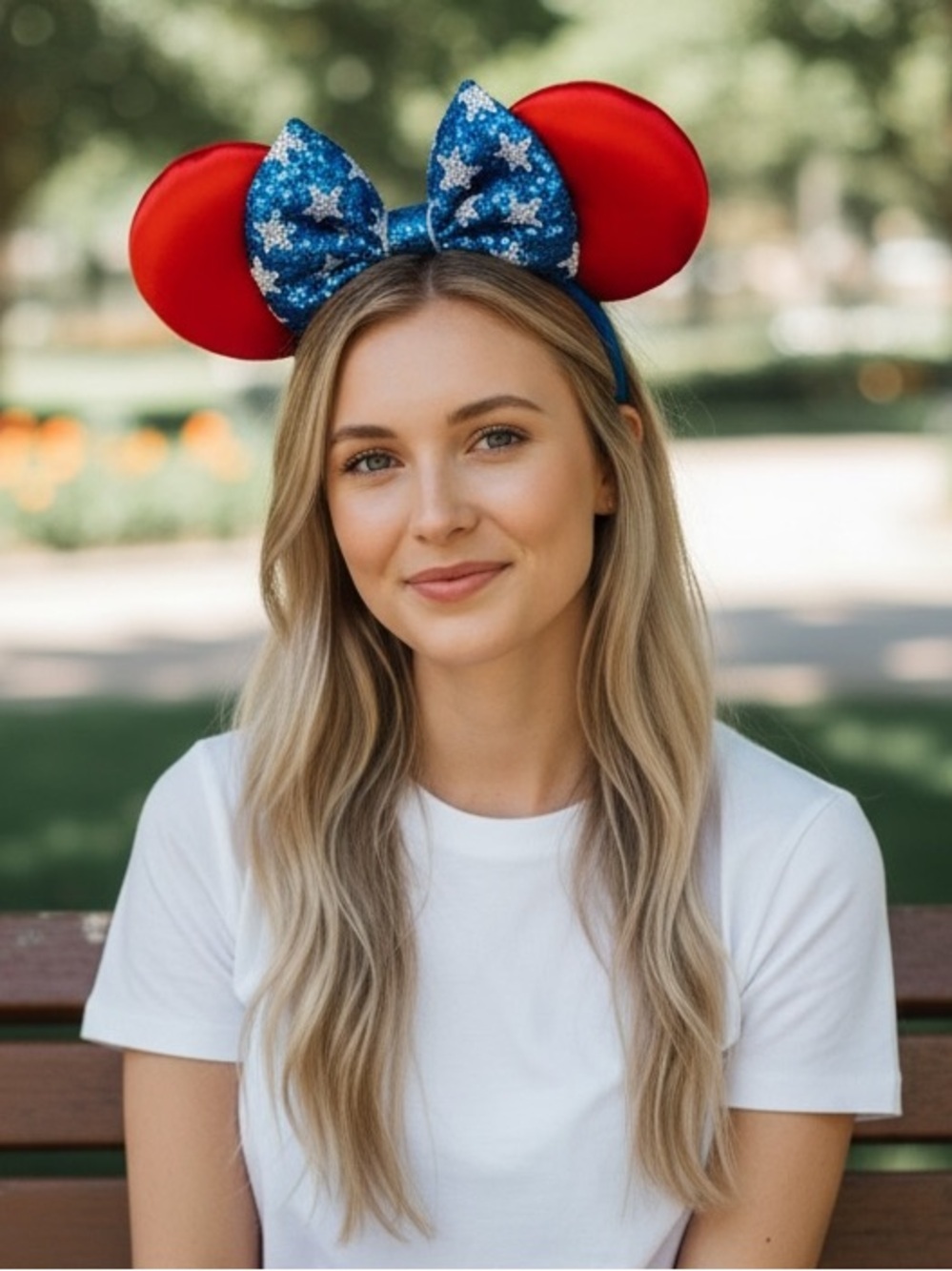 Disney Minnie Mickey Ears Stars Americana July 4th Red White Blue Headband NWT